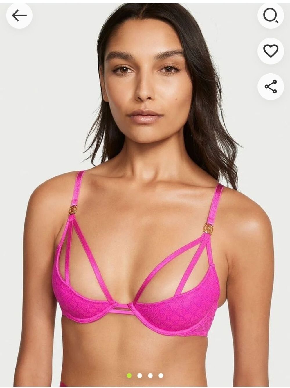 Victoria's Secret Strappy Logo Lace Open Cup Demi Bra Large Fuchsia New